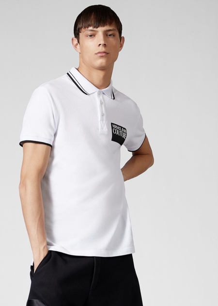 Tricou Polo Versace Logo Patch Cotton Barbati | QVYRKMS-24